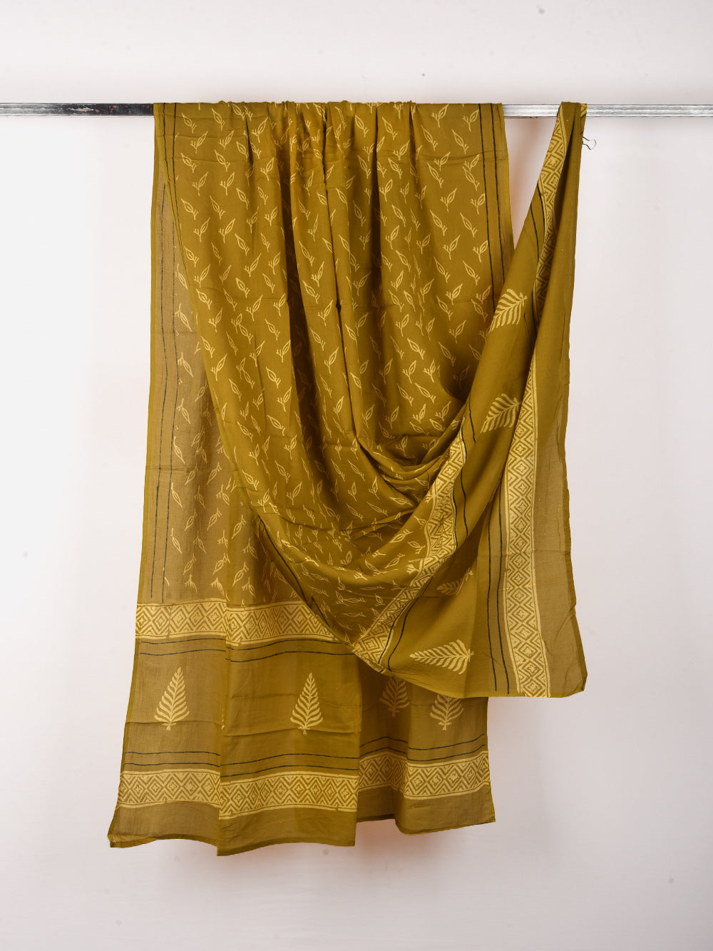 Golden Yellow Leaf Cotton Dupatta