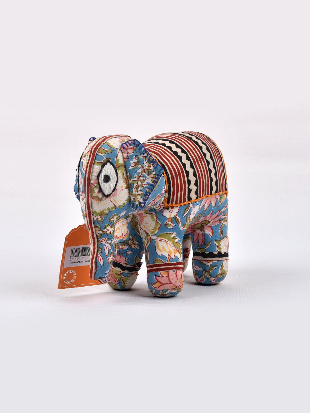 Elephant Blue-Red Hand Block Printed Fabric Soft Toy