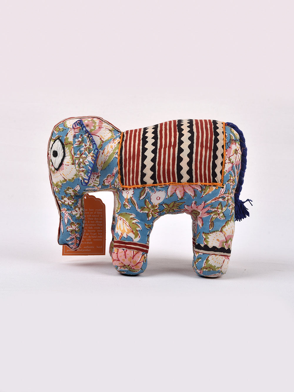 Elephant Blue-Red Hand Block Printed Fabric Soft Toy