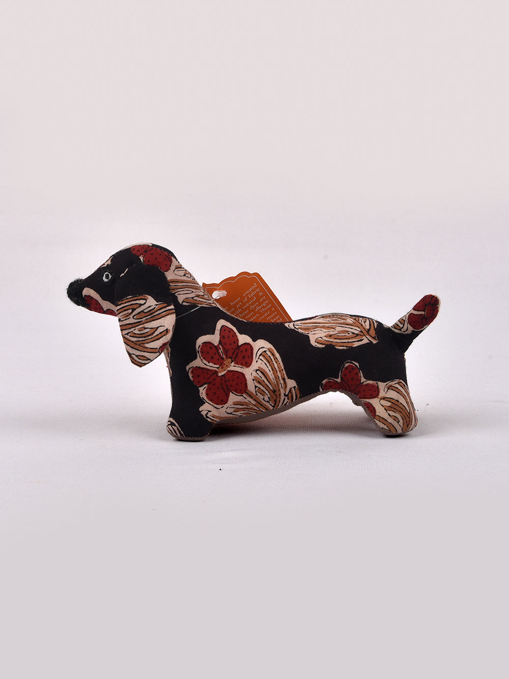 Dog Black Hand Block Printed Fabric Soft Toy