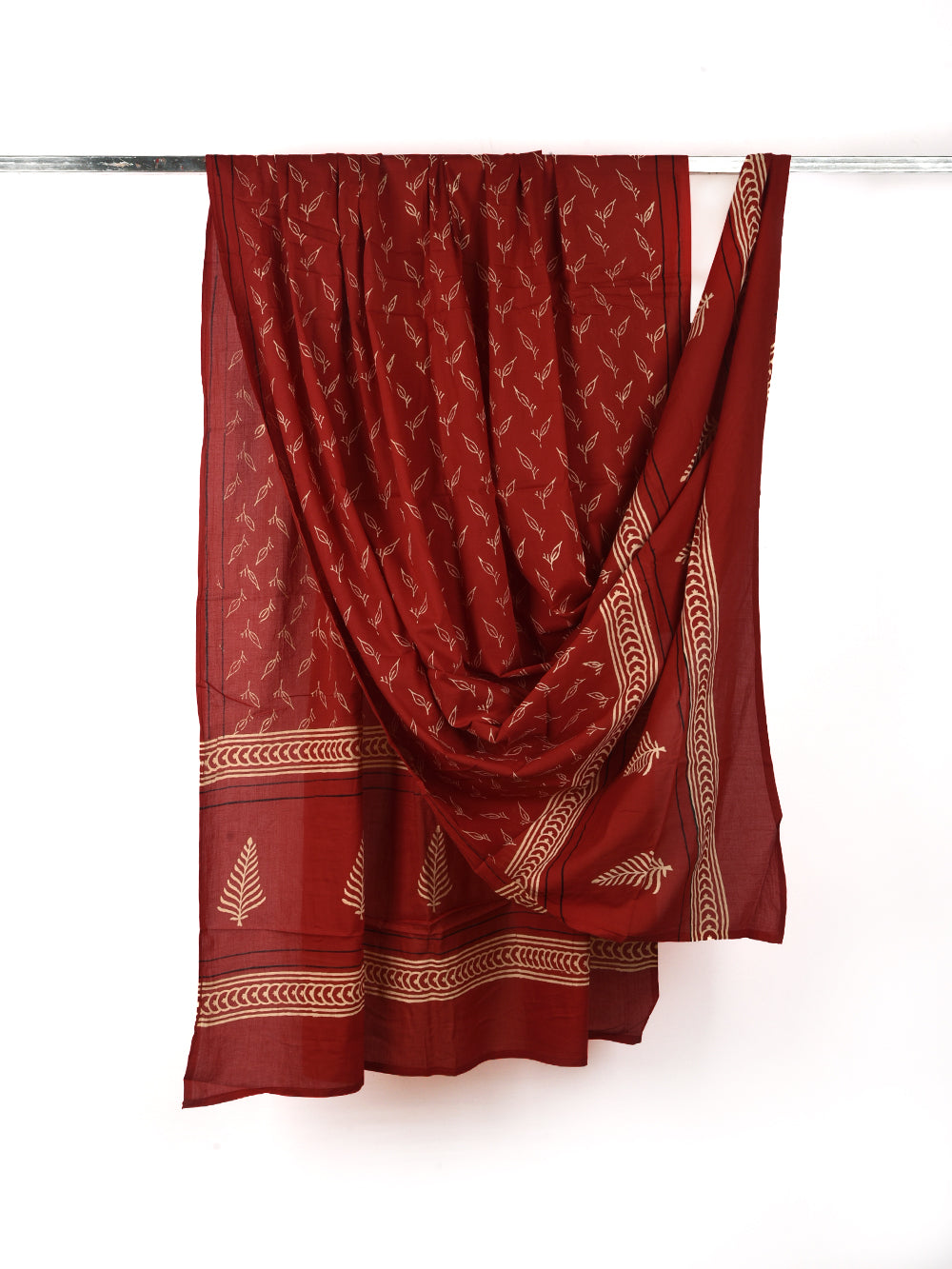 Deep Maroon Leaf Cotton Dupatta