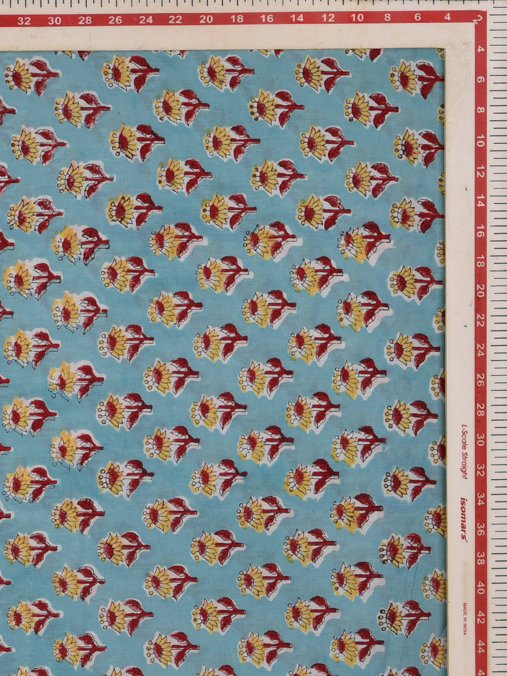 Blue Daisy Cotton Cambric Sanganeri Hand Block Printed Fabric