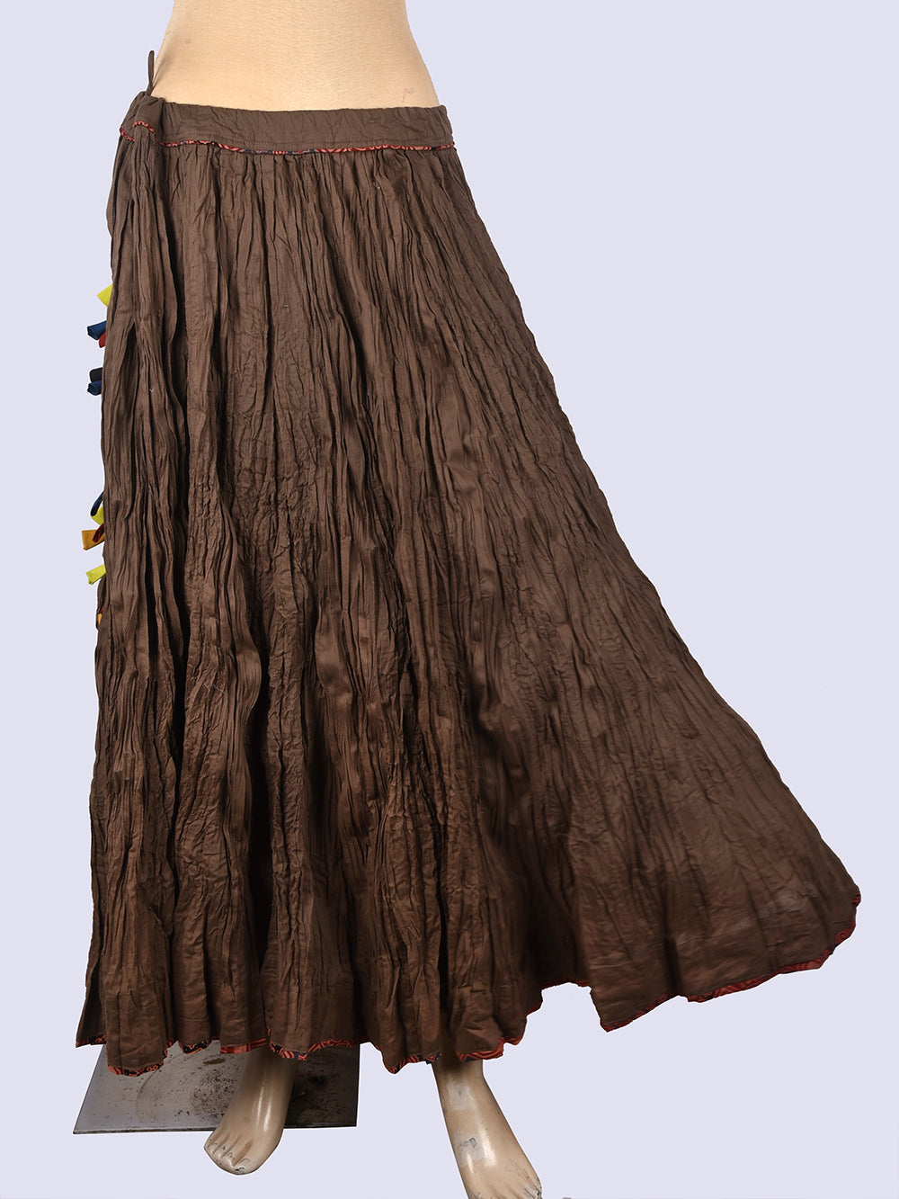 Brownish Grey Plain Dyed Crinkled Cotton Mul mul 100 Kali Kalidaar Skirt