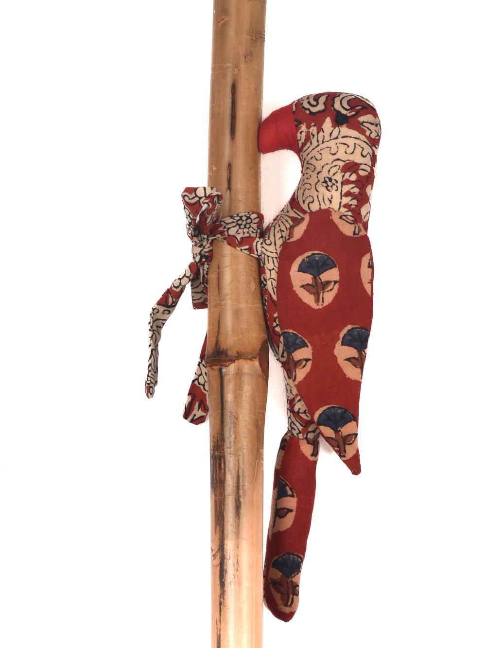 Red Parrot Hand Block Printed Fabric Soft Toy