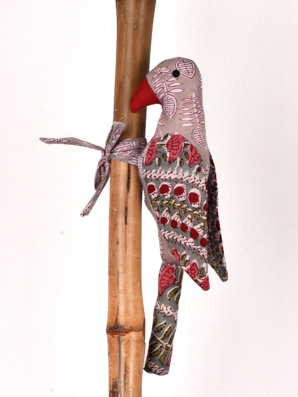 Grey Parrot Hand Block Printed Fabric Soft Toy