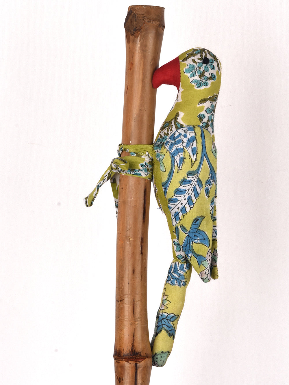 Green Parrot Hand Block Printed Fabric Soft Toy