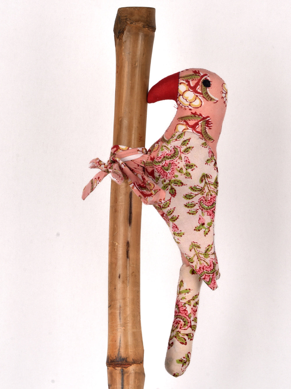 Light Pink Parrot Hand Block Printed Fabric Soft Toy