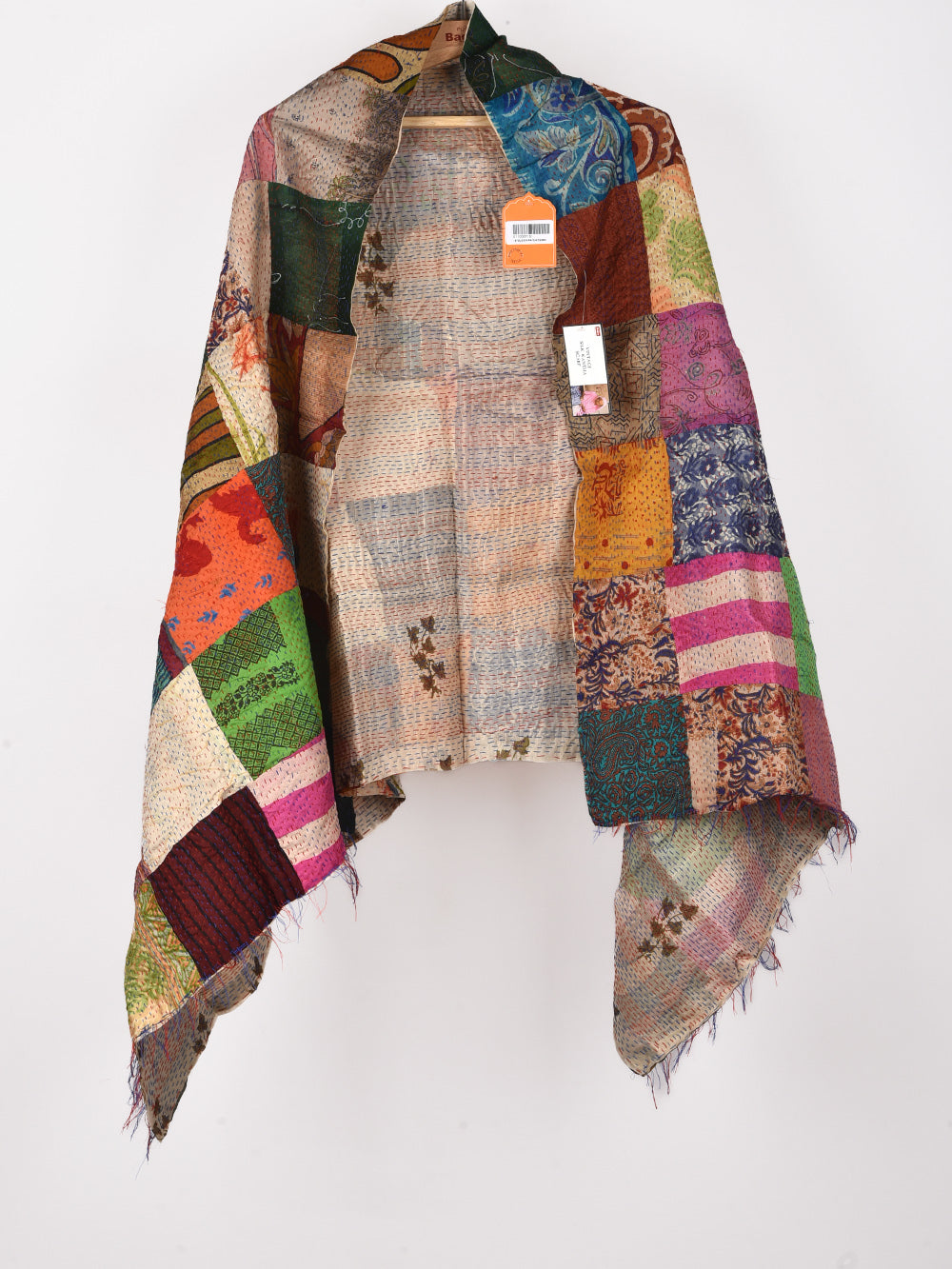 Natural Boota Pre-Loved Silk Sarees Kantha Patchwork Stole