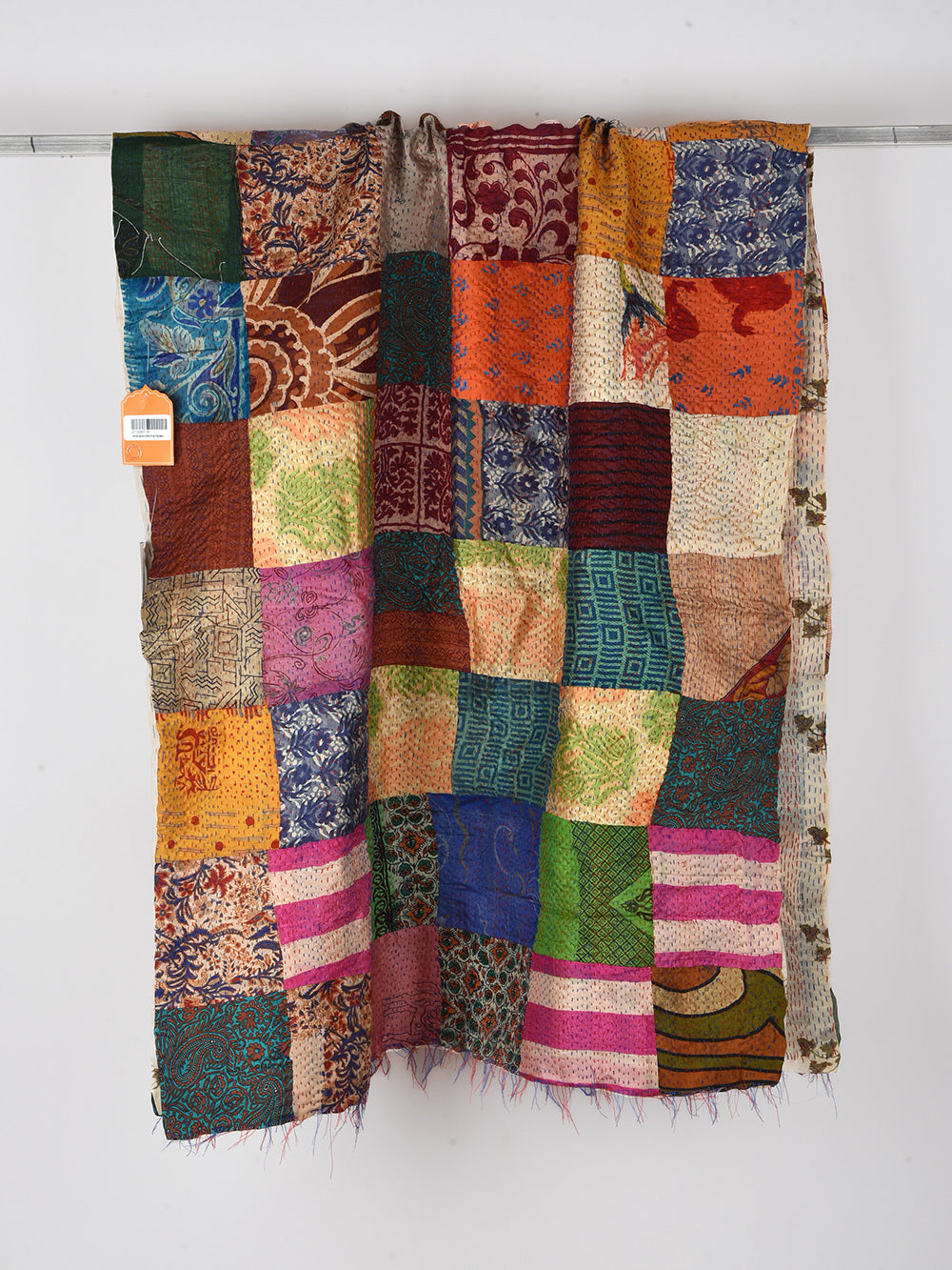 Natural Boota Pre-Loved Silk Sarees Kantha Patchwork Stole