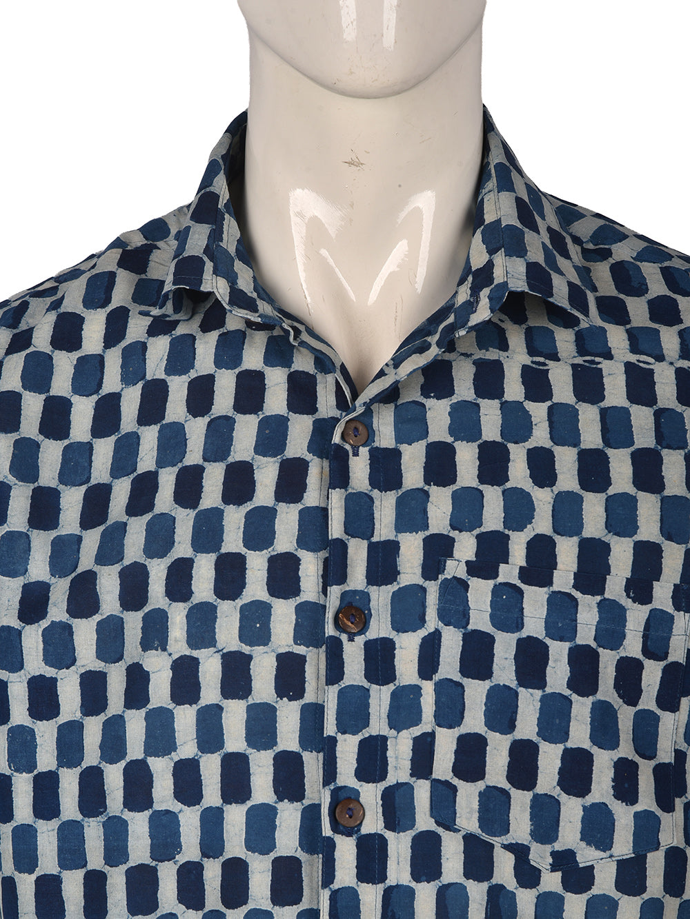 Indigo Checks Cotton Mens Half Sleeve Shirts