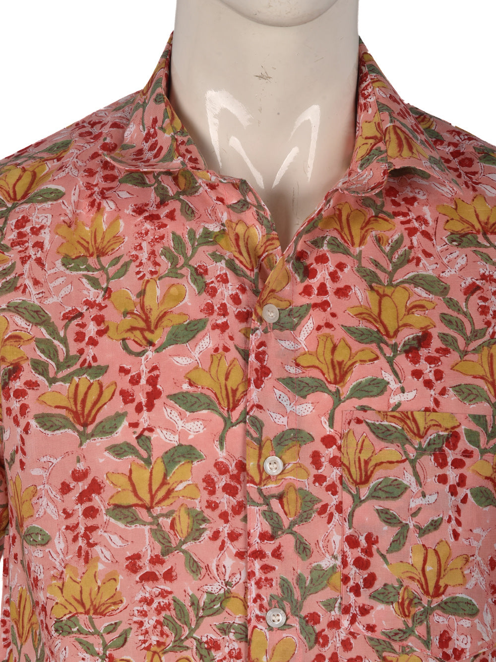 Pink Floral Cotton Mens Half Sleeve Shirts