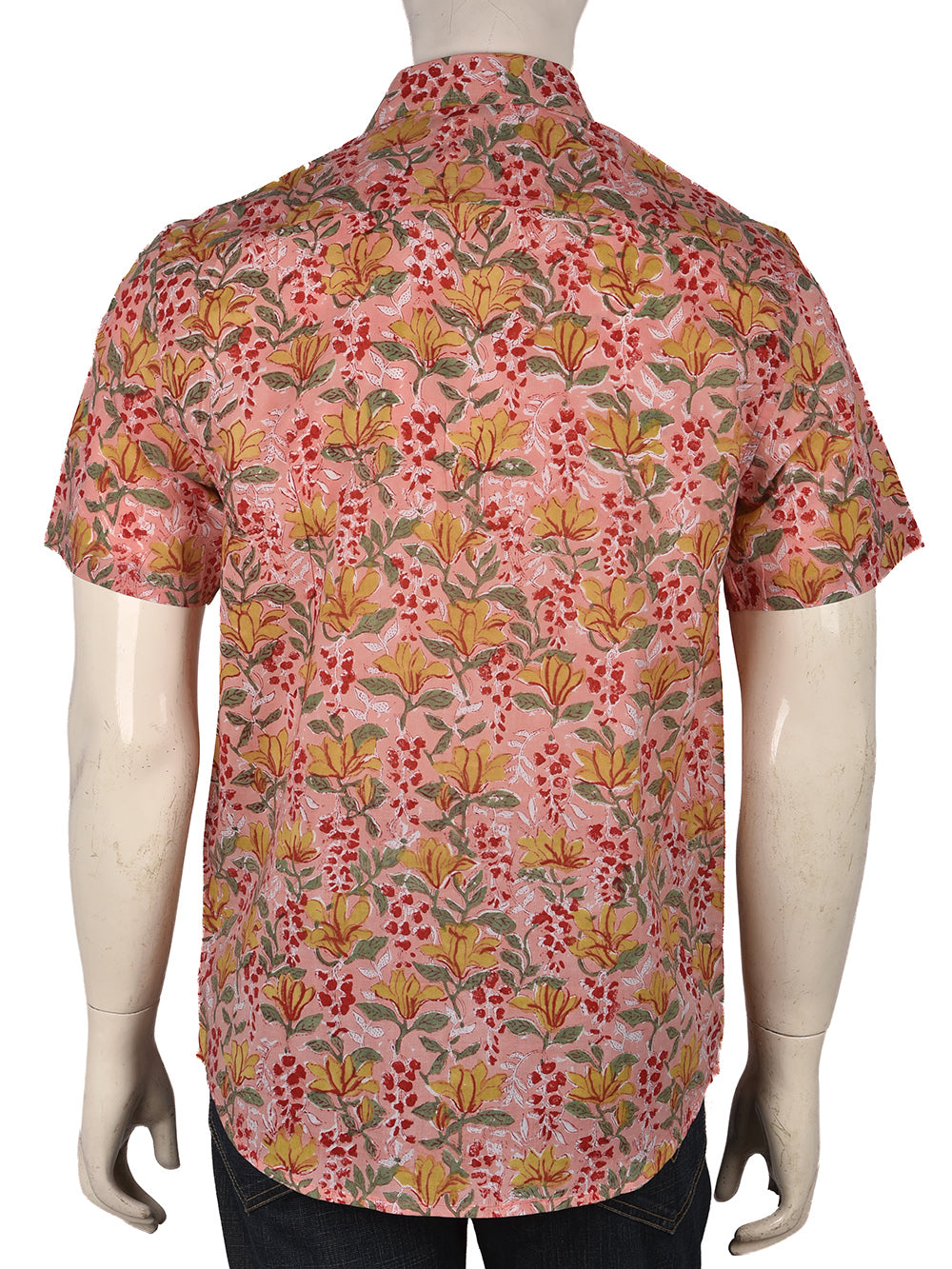 Pink Floral Cotton Mens Half Sleeve Shirts