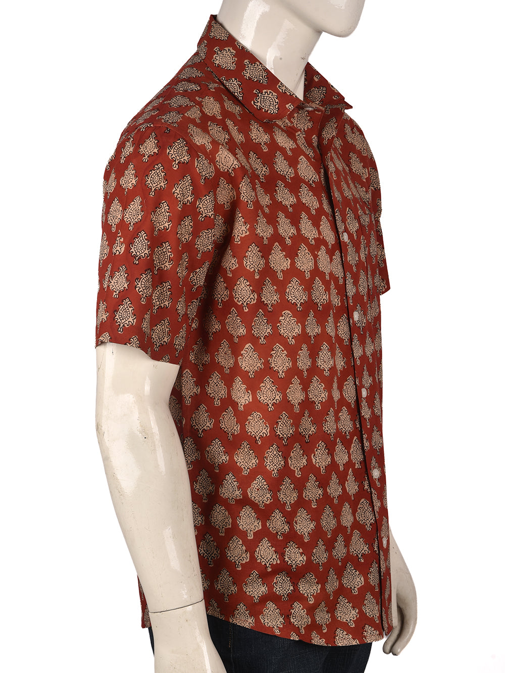 Bagru Red Booti Cotton Mens Half Sleeve Shirts