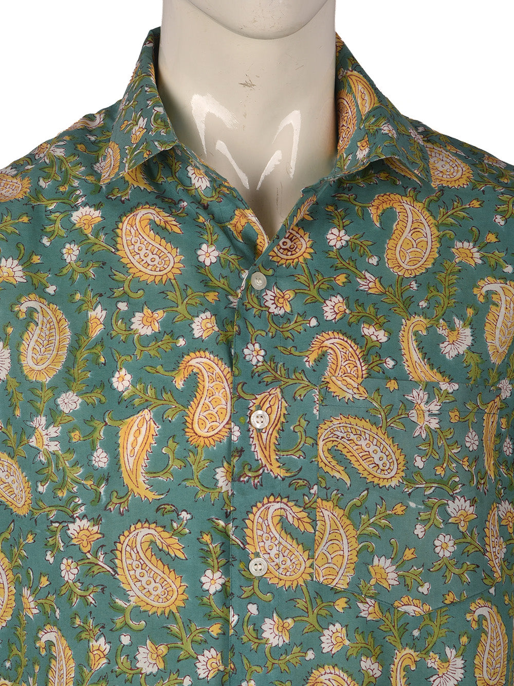 Green Paisley Cotton Mens Half Sleeve Shirts