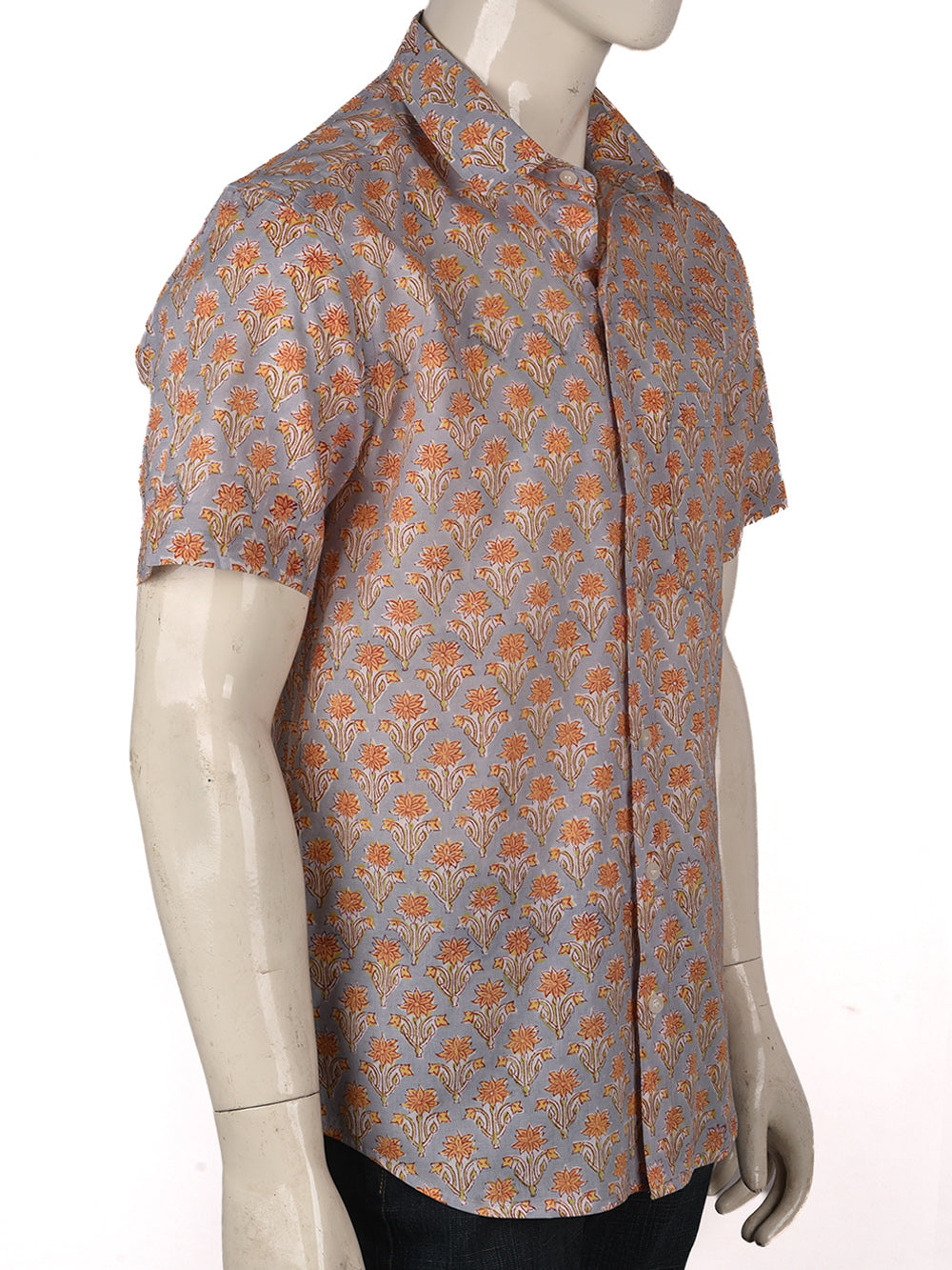 English Grey Booti Cotton Mens Half Sleeve Shirts