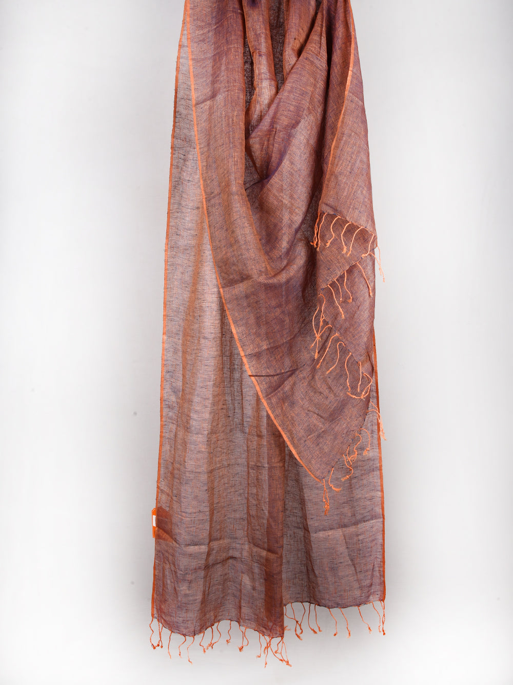 Yarn Dyed Orange Blue Pure Linen Dupatta