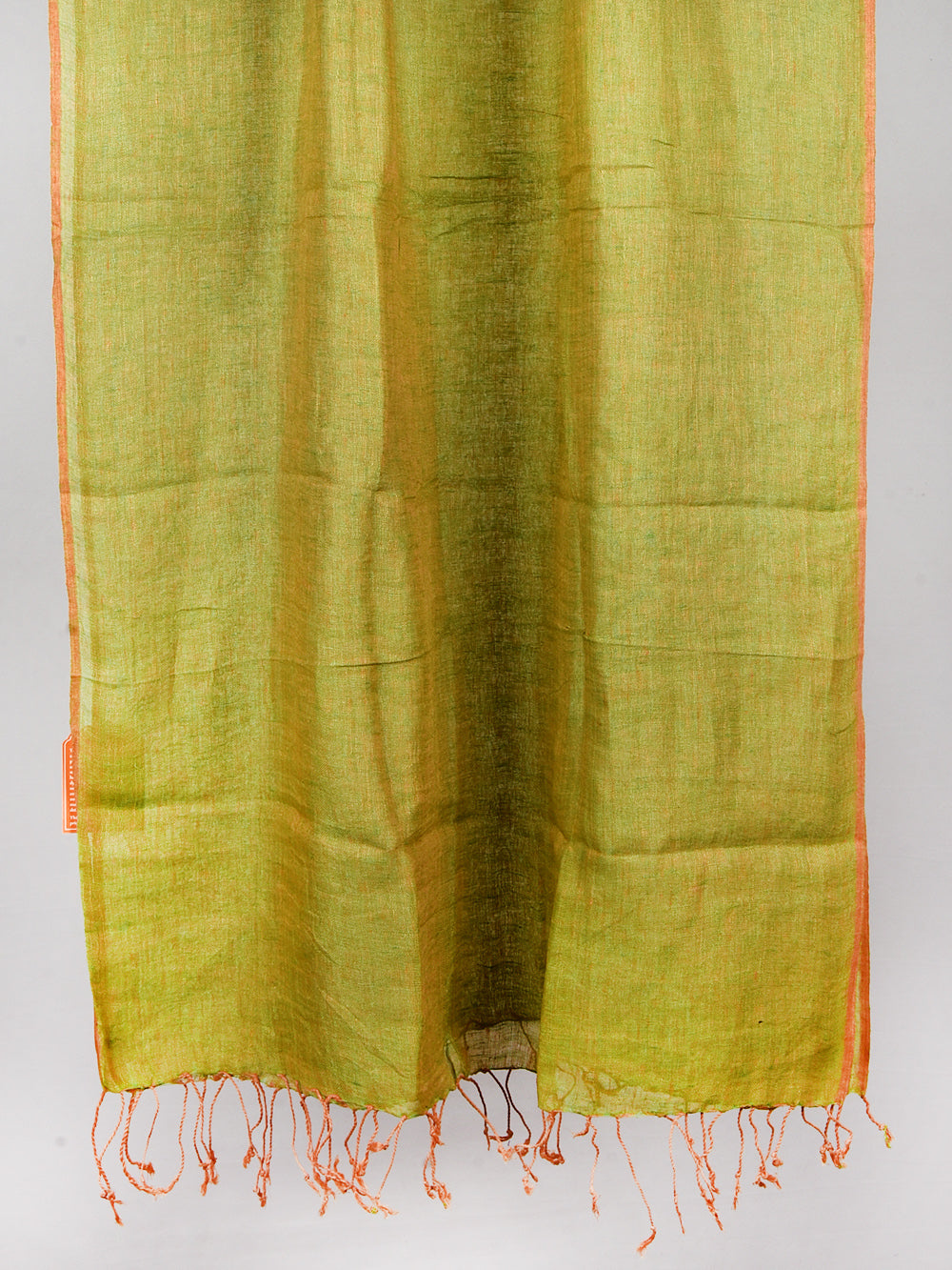 Yarn Dyed Orange Green Pure Linen Dupatta