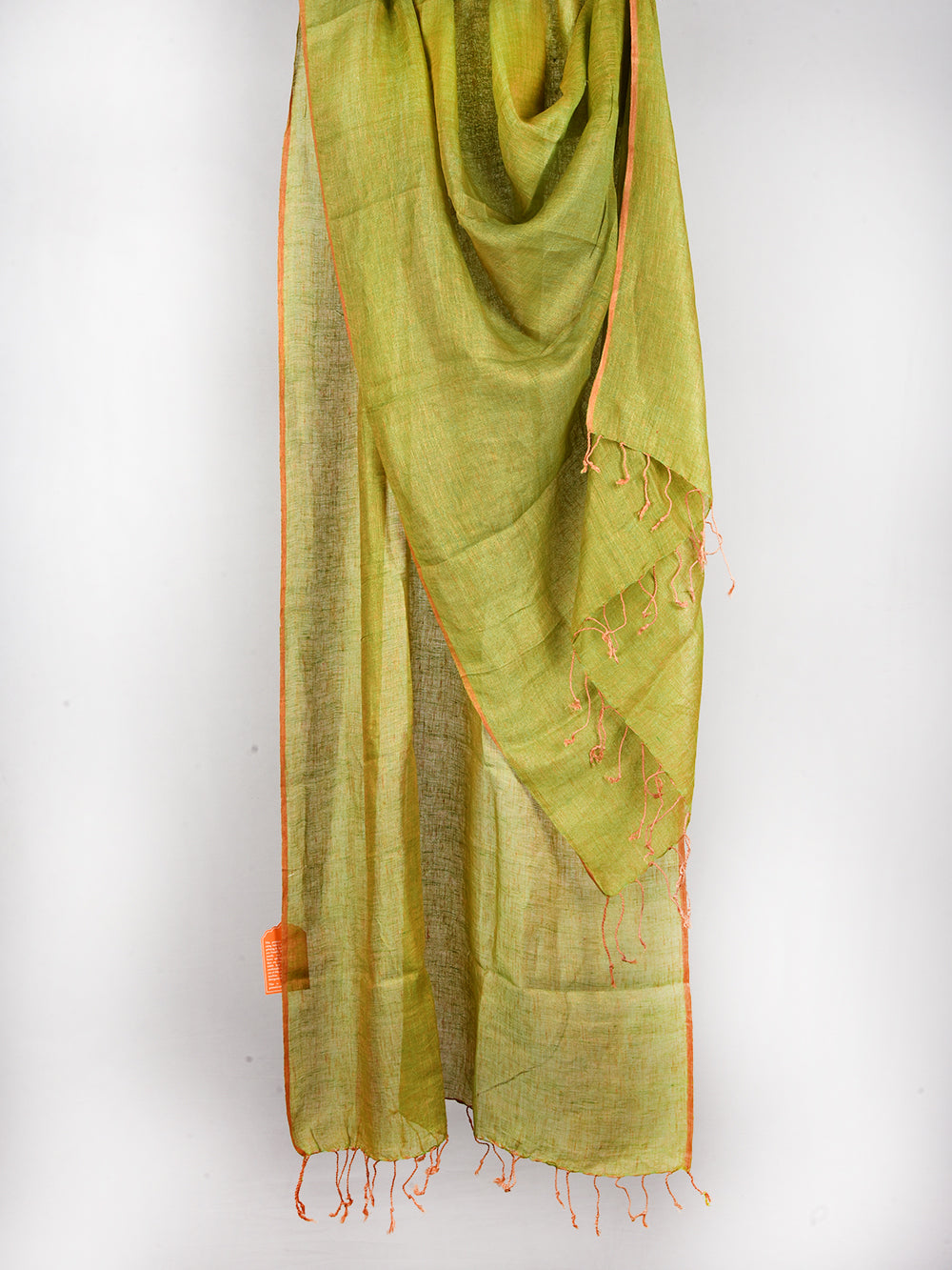 Yarn Dyed Orange Green Pure Linen Dupatta