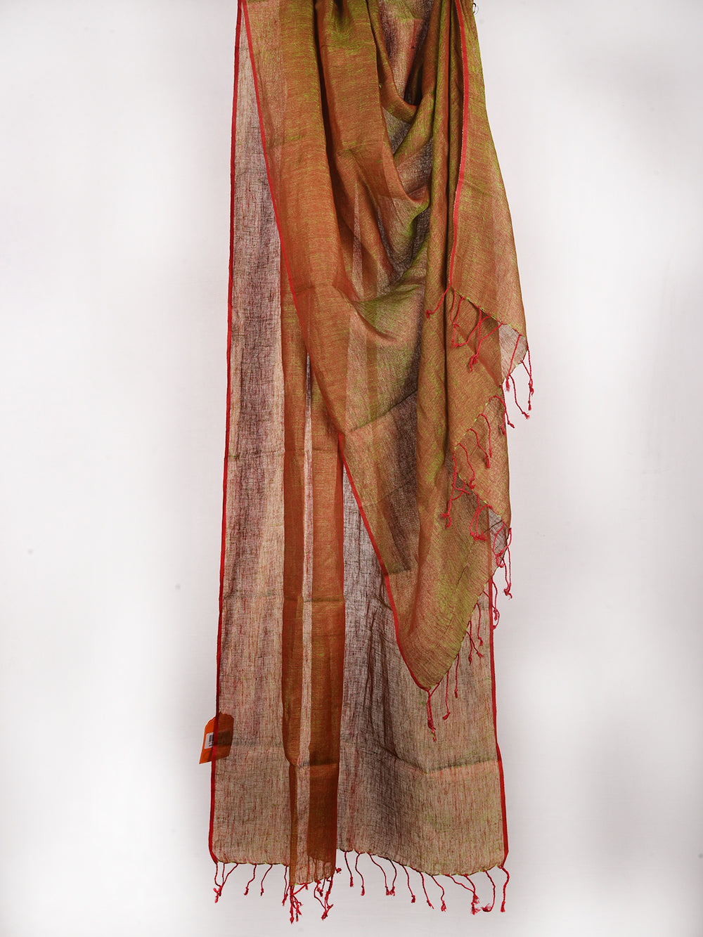 Yarn Dyed Red Green Pure Linen Dupatta