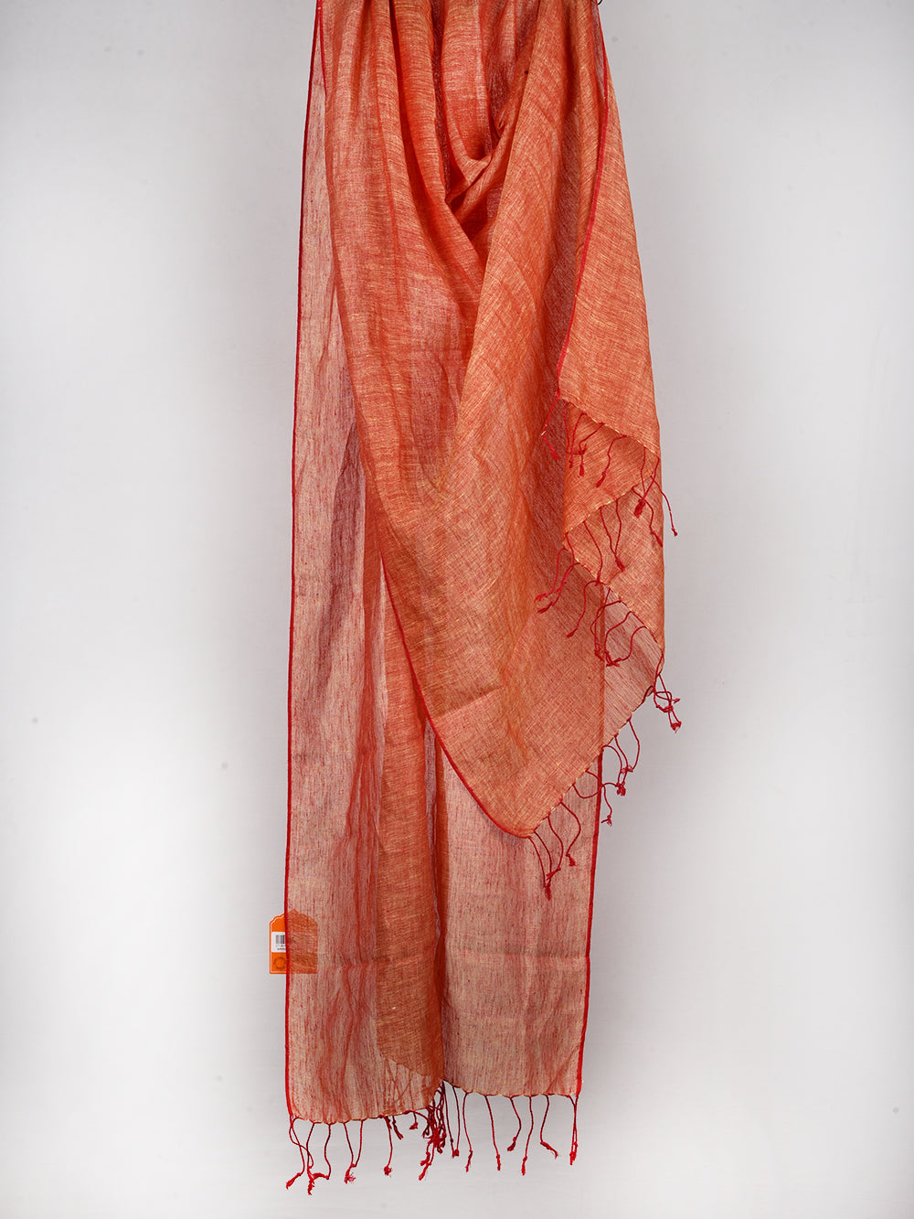 Yarn Dyed Red Orange Pure Linen Dupatta