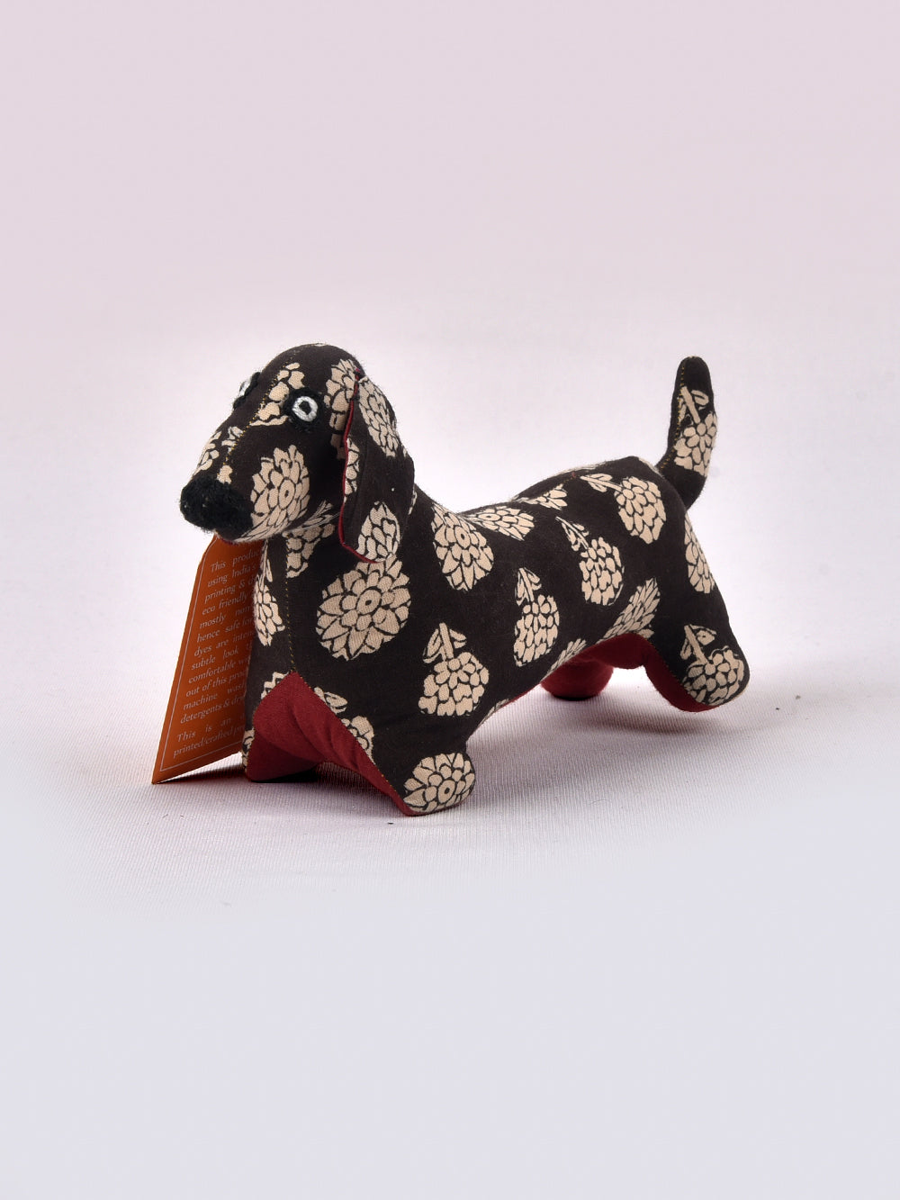 Dog B Black Hand Block Printed Fabric Soft Toy