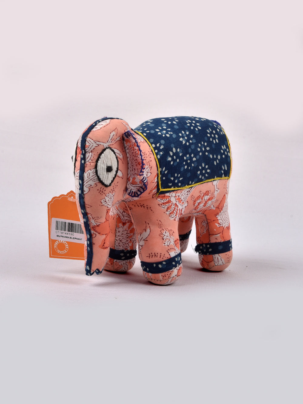 Elephant Light Pink-Indigo Hand Block Printed Fabric Soft Toy