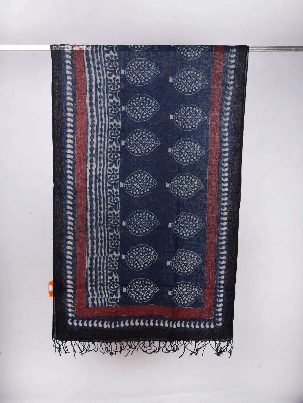 Bagru Daboo Indigo Boota Hand Printed Pure Linen Dupatta