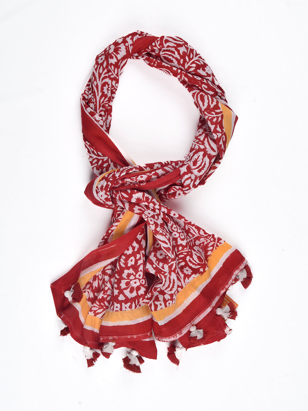Red Sanganeri Farmers Market Cotton Voile Block Printed Stole