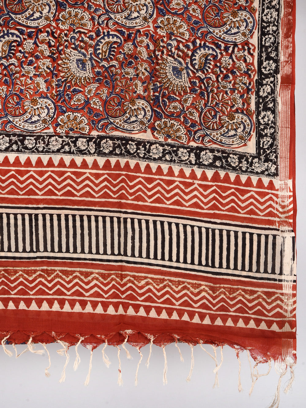 Bagru Red Kairi Hand Printed Silk Cotton Chanderi Dupatta
