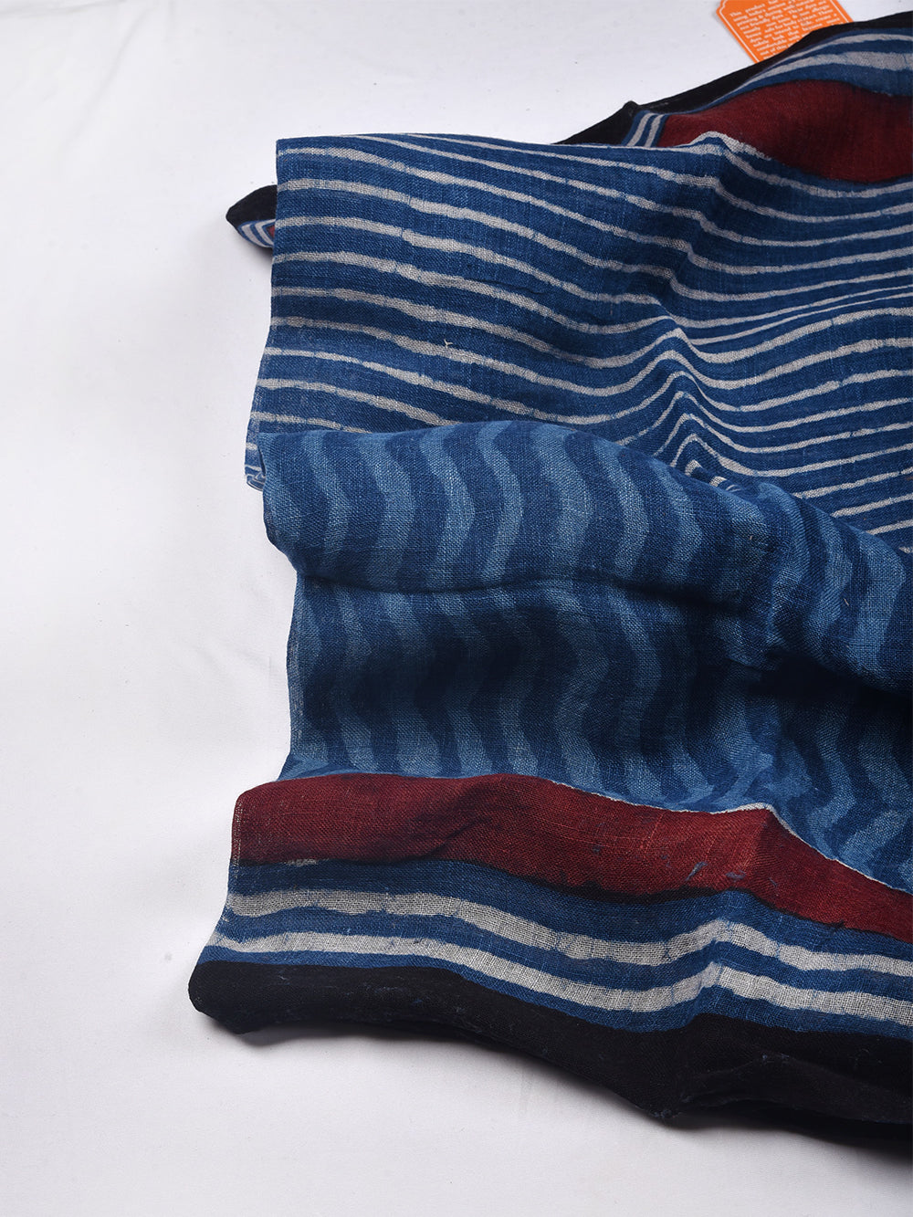 Bagru Daboo Indigo Half & Half Hand Printed Pure Linen Dupatta