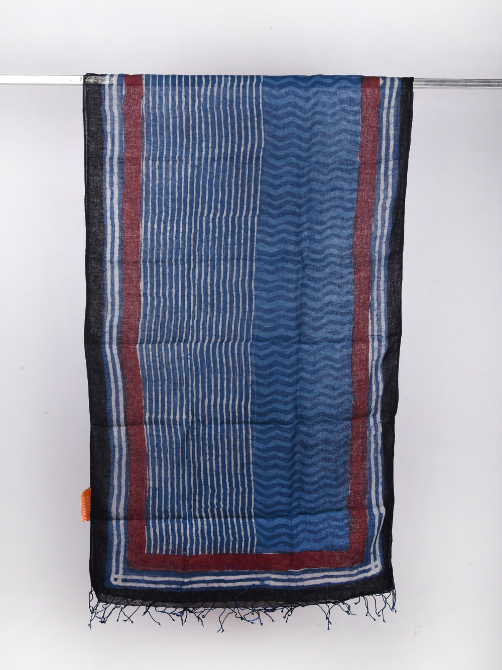Bagru Daboo Indigo Half & Half Hand Printed Pure Linen Dupatta