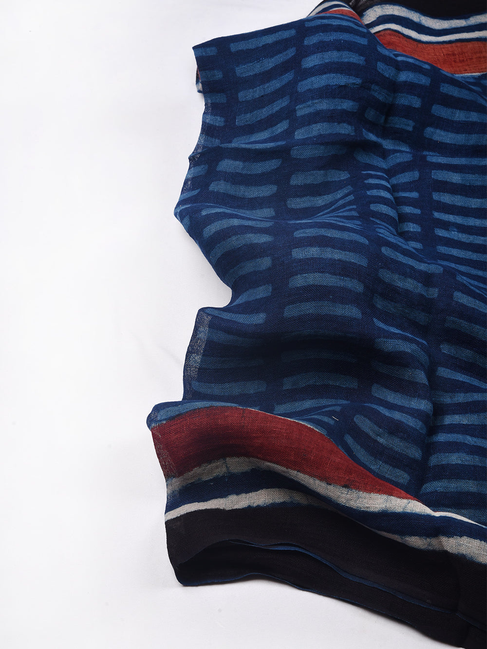 Bagru Daboo Indigo Dash Hand Printed Pure Linen Dupatta