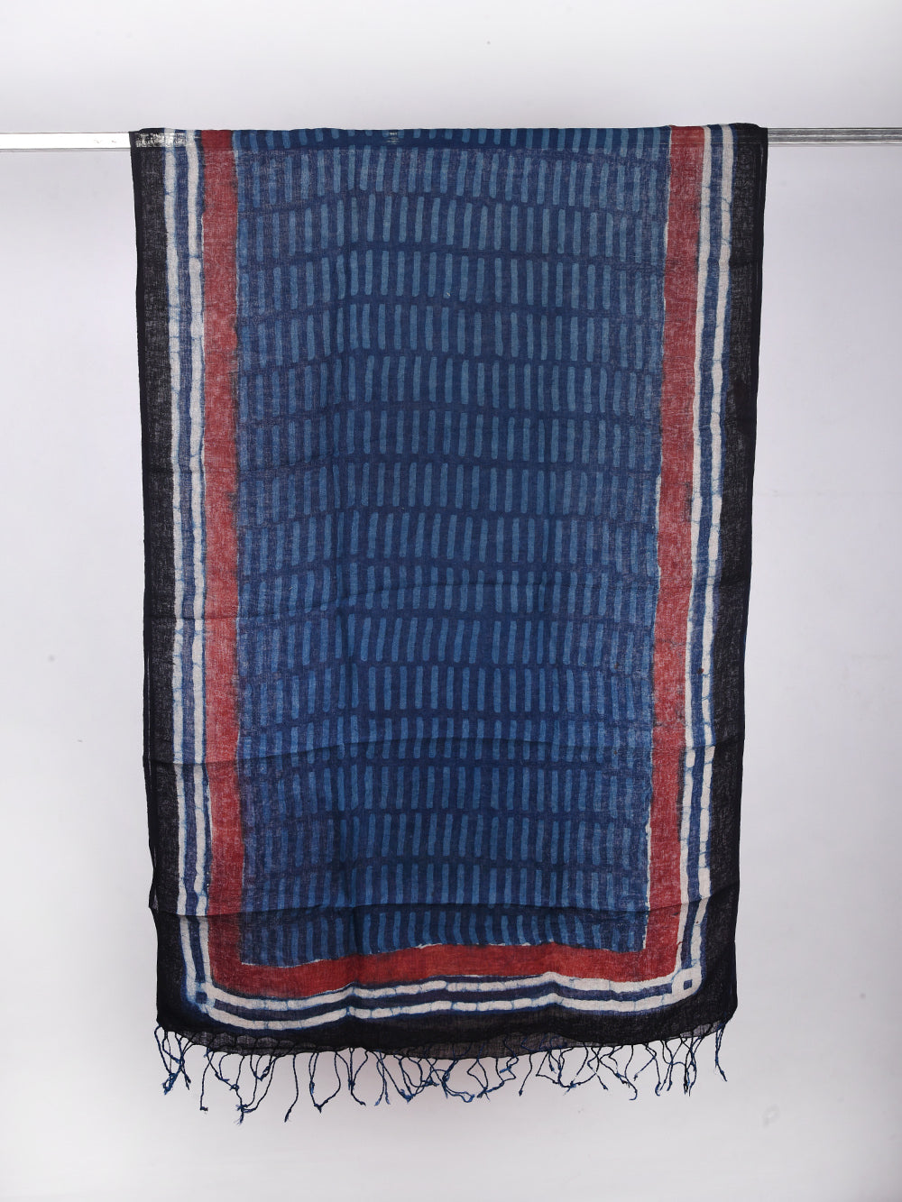 Bagru Daboo Indigo Dash Hand Printed Pure Linen Dupatta
