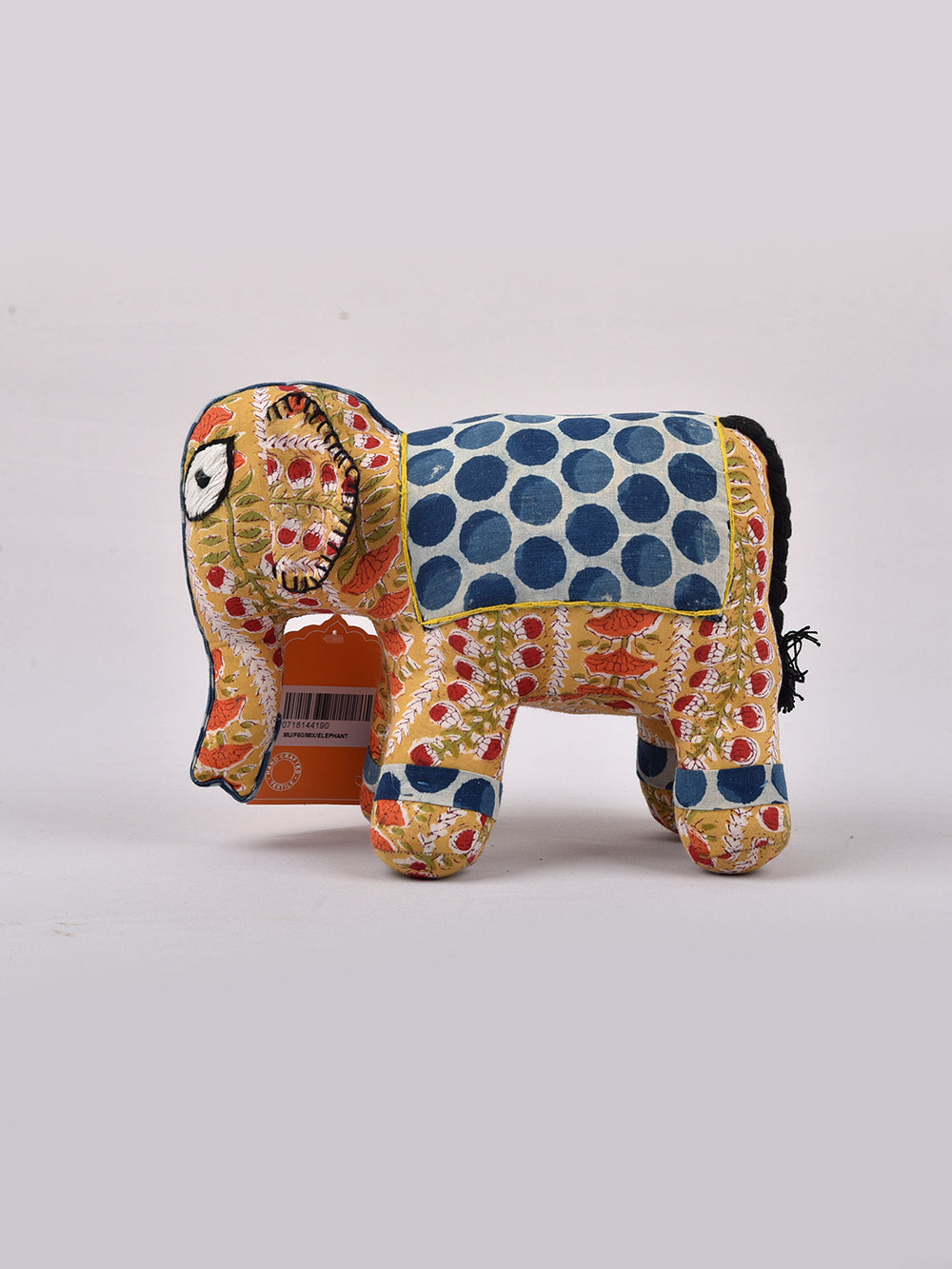 Elephant Yellow- Indigo Hand Block Printed Fabric Soft Toy