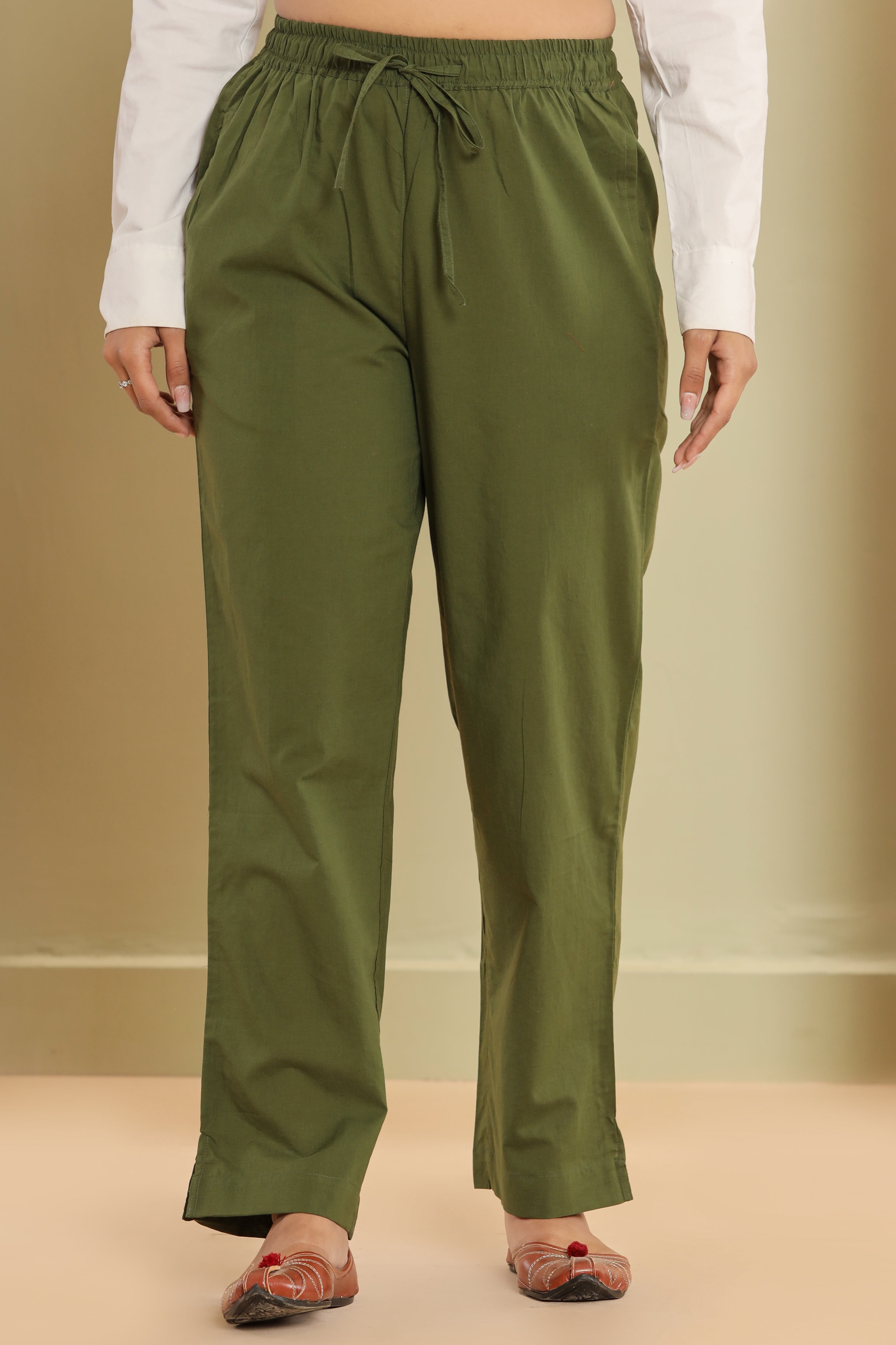 Olive Green Cotton Cambric Lounge Pant