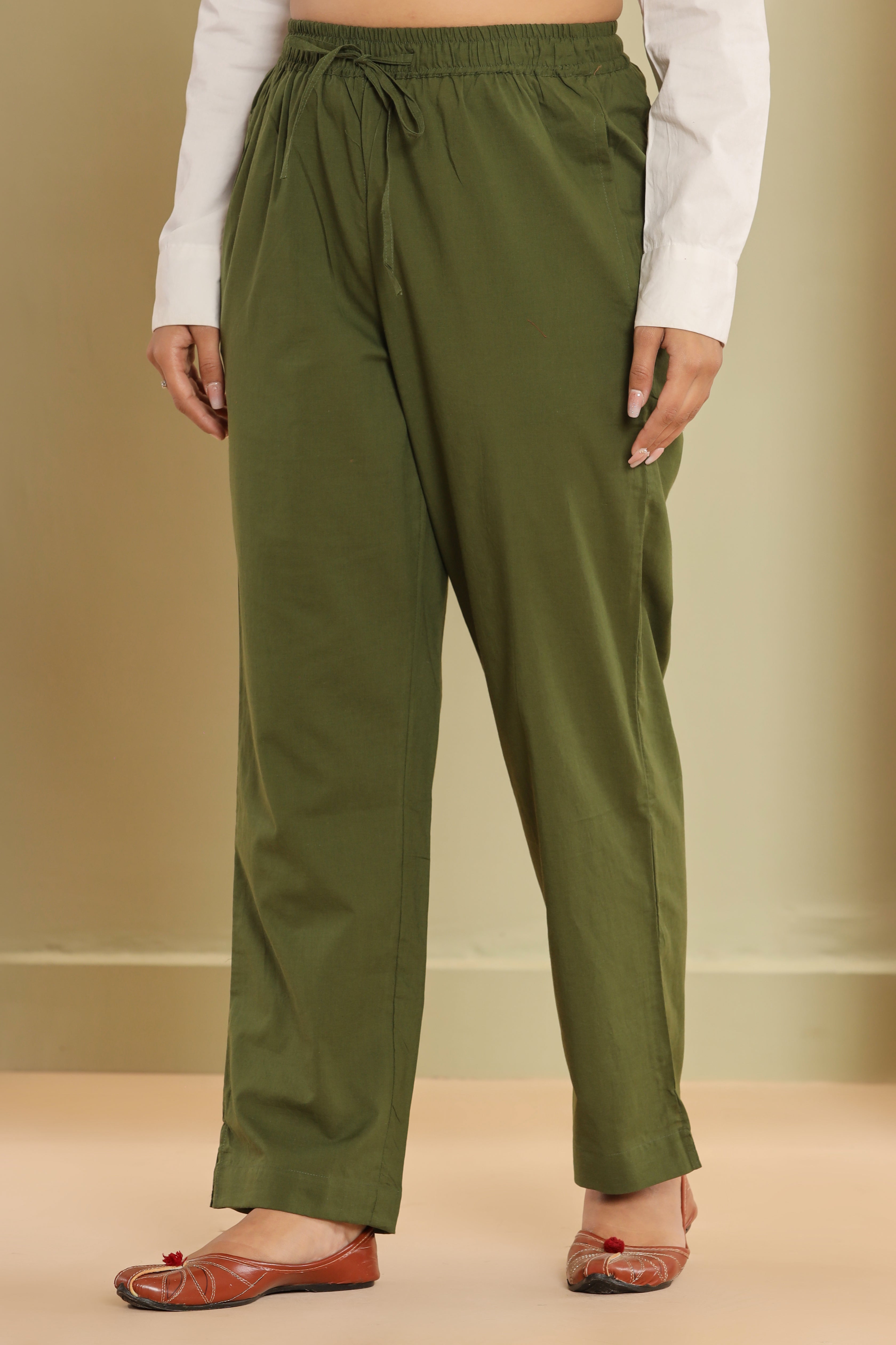 Olive Green Cotton Cambric Lounge Pant