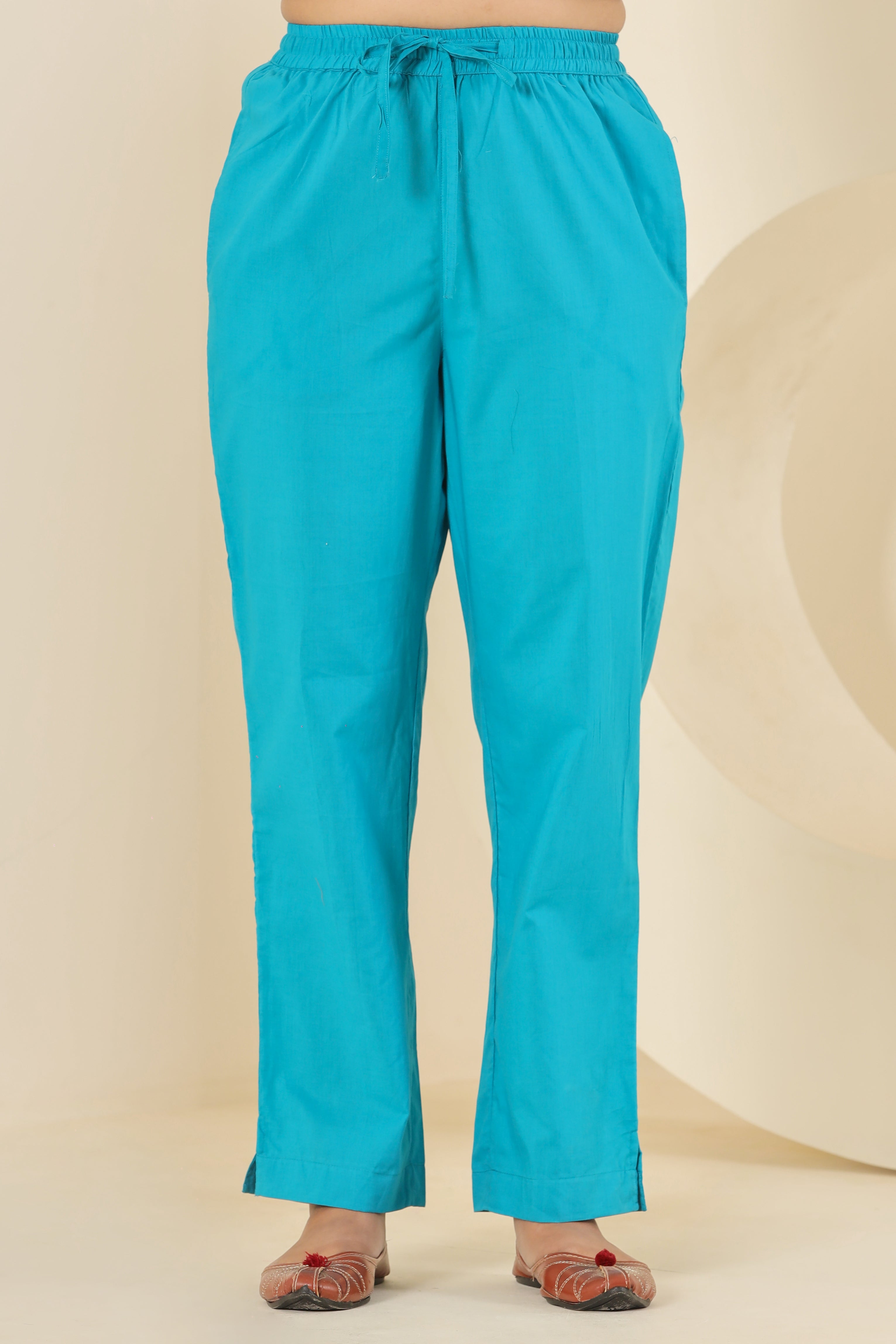Aqua Blue Cotton Cambric Lounge Pant