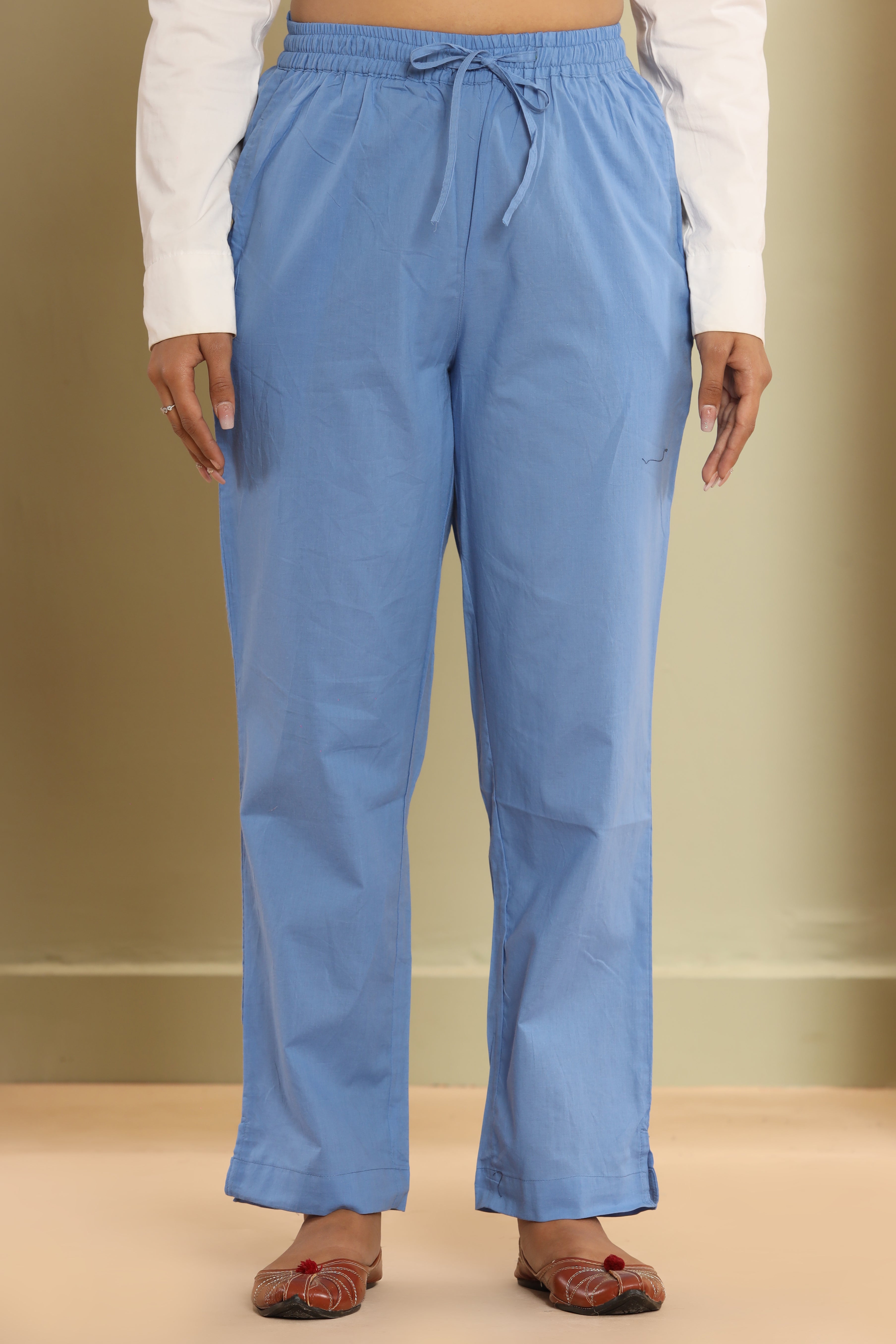 Serene Blue Cotton Cambric Lounge Pant