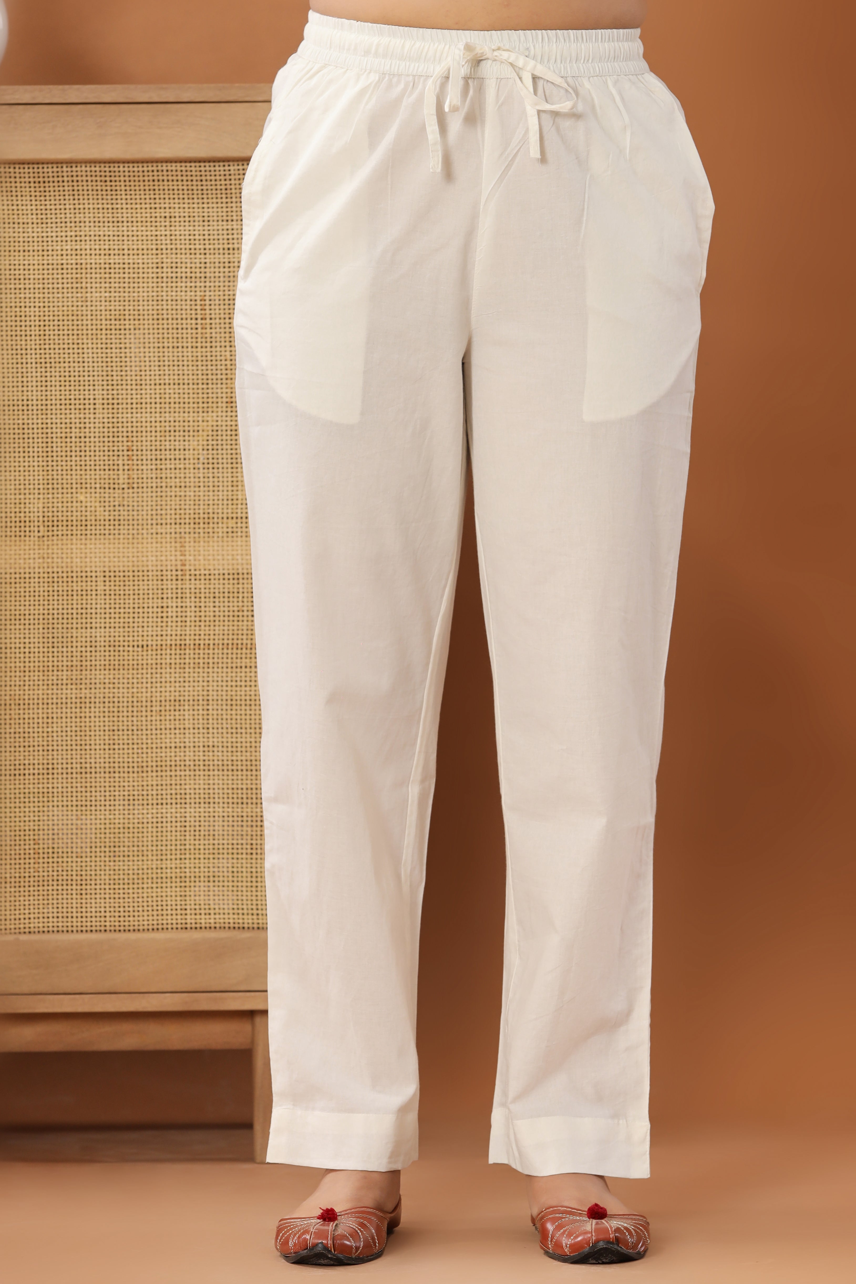 Cream White Cotton Cambric Lounge Pant