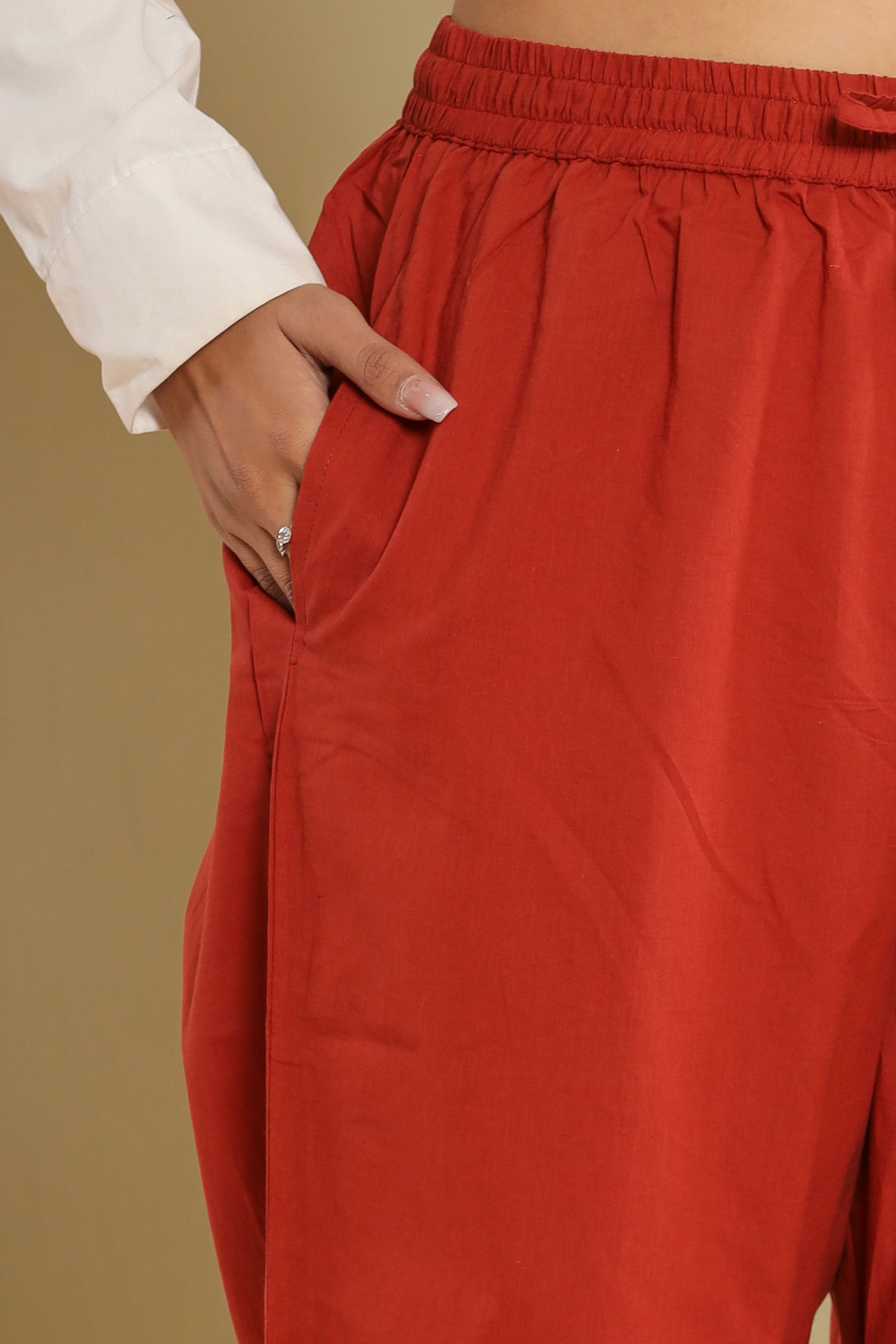 Brick Red Cotton Cambric Lounge Pant