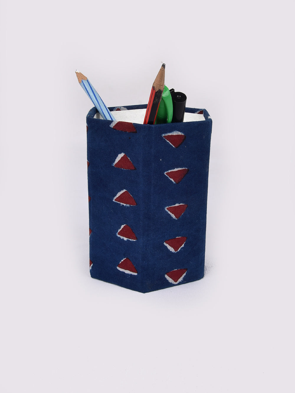 Indigo Red Trikon Hand Block Printed Foldable Pen Stand