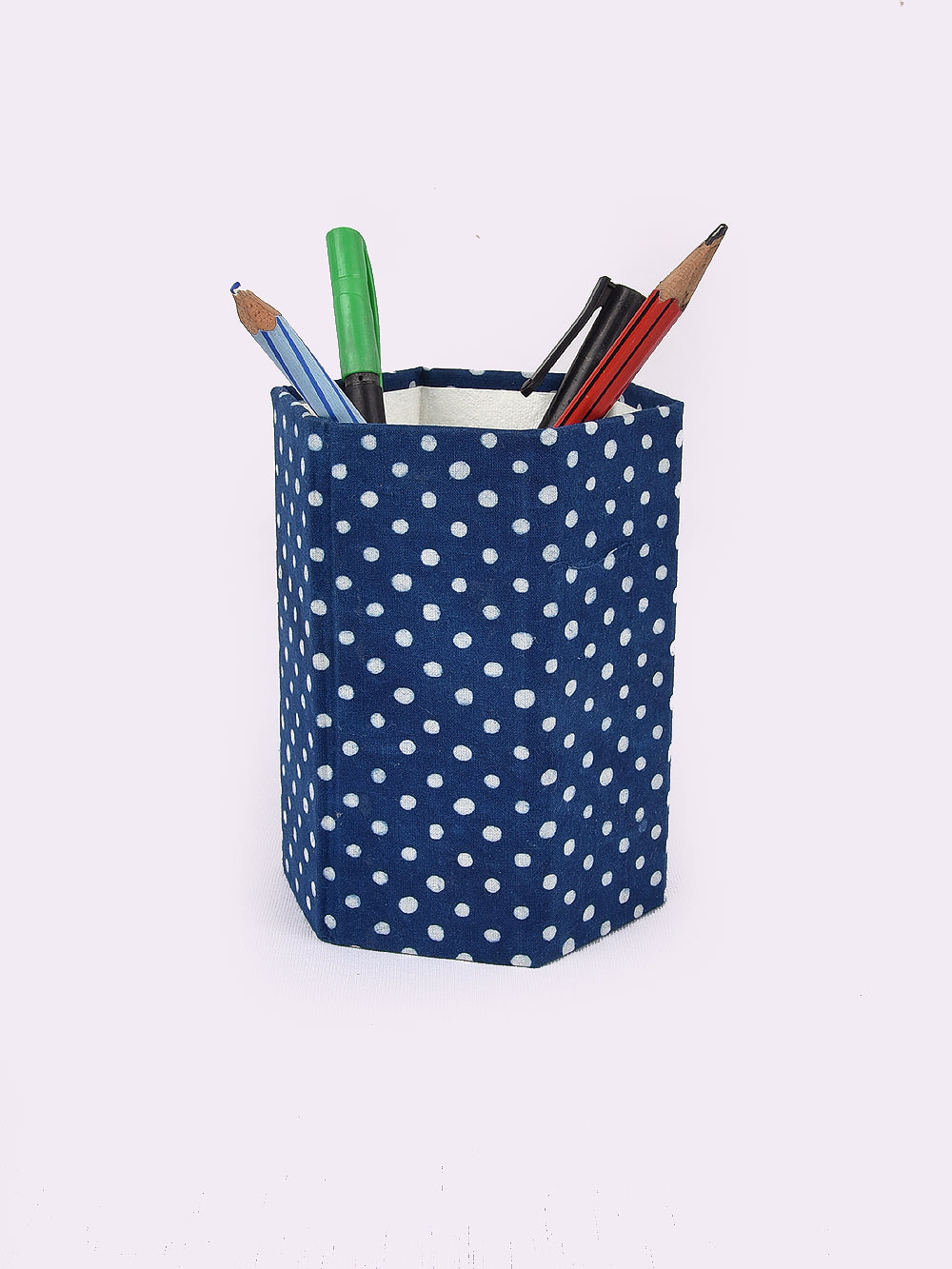 Indigo Bindu Hand Block Printed Foldable Pen Stand