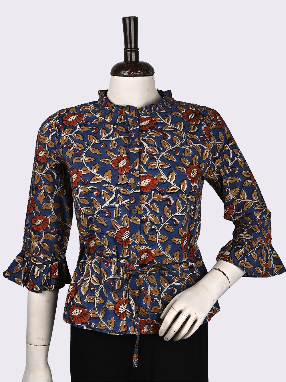 Pani Blue Jaal Hand Block Printed Cotton Long Blouse