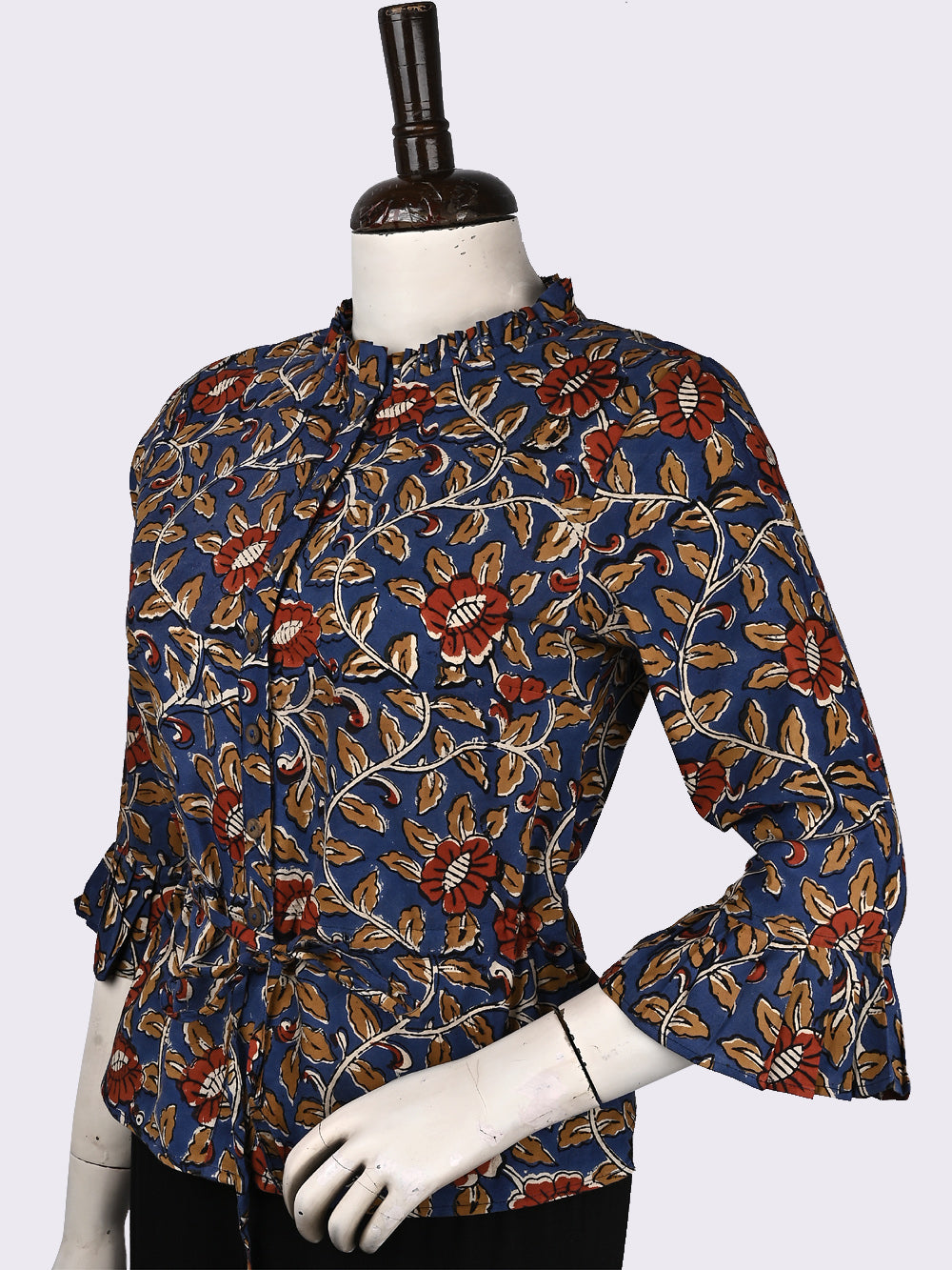 Pani Blue Jaal Hand Block Printed Cotton Long Blouse