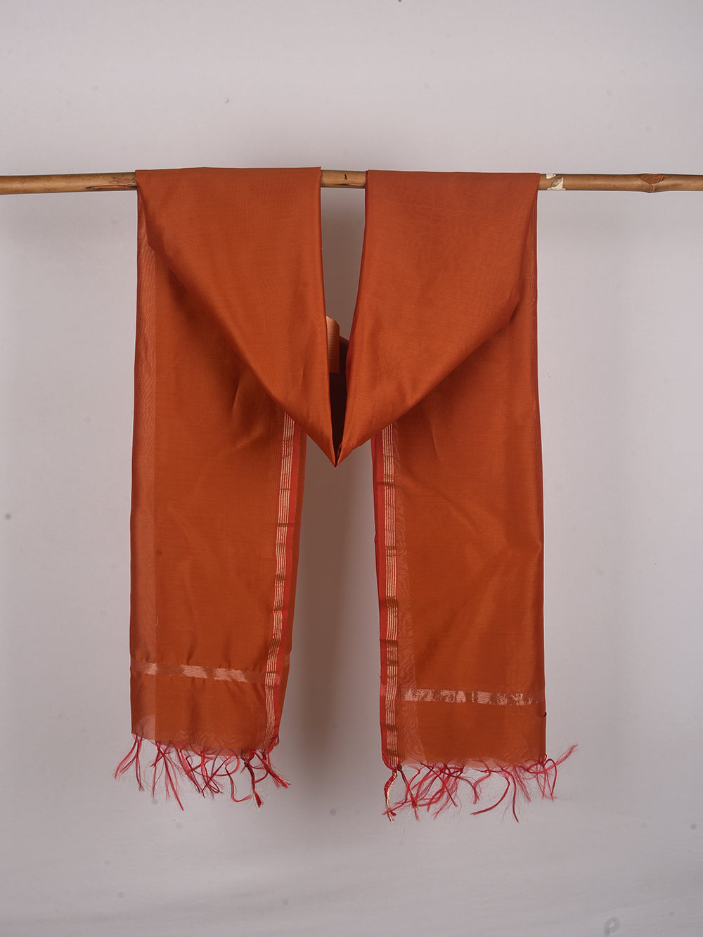 Reddish Orange Cross Yarn Dyed Pure Chanderi Dupatta