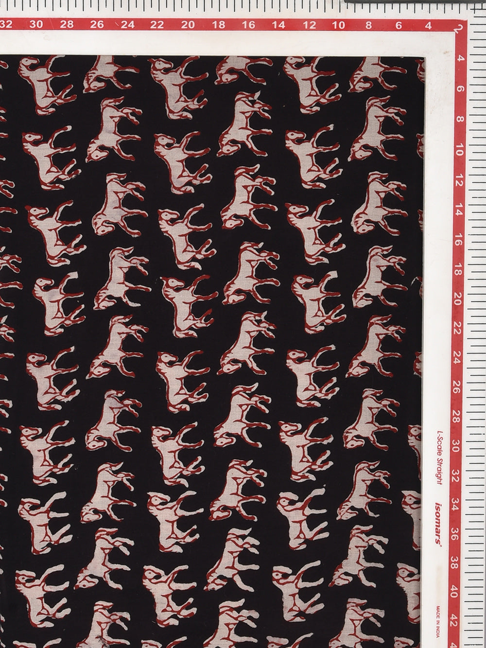 Bagru Natural Colour Black Ashva Horse Animal Print Cotton Cambric Fabric