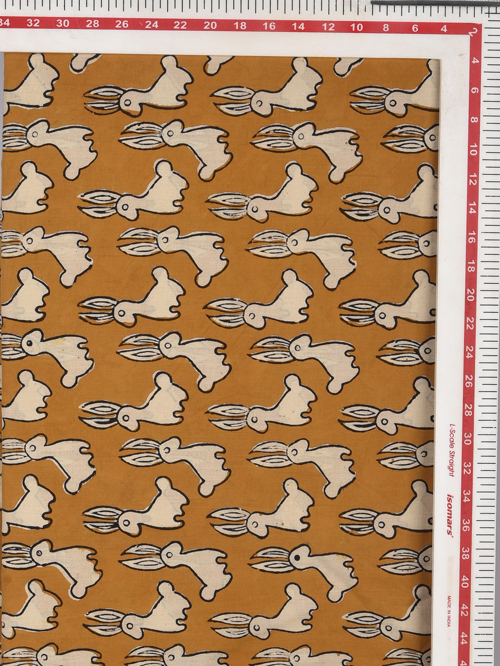 Bagru Natural Colour Yellow Khargosh Hare Animal Pattern Cotton Cambric Fabric