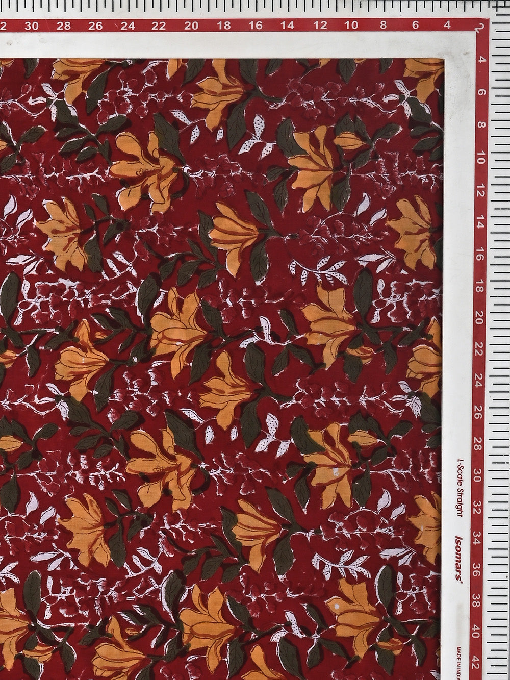 Red Bageecha Pattern Cotton Cambric Sanganeri Hand Block Printed Fabric