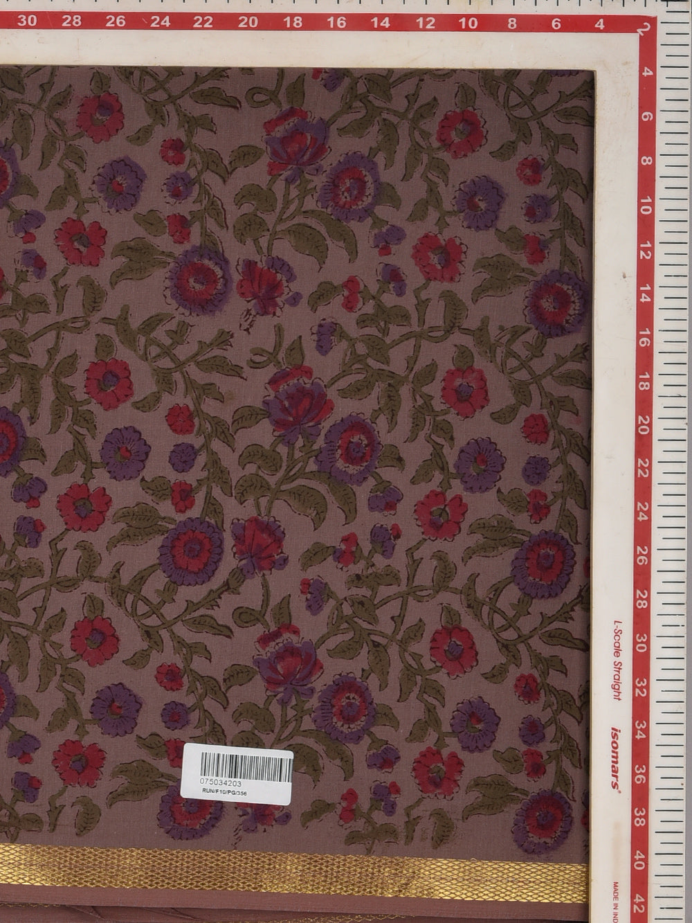 Mauve Pyaare Jaal Cotton Mangalgiri with Zari border Sanganeri Hand Block Printed Fabric