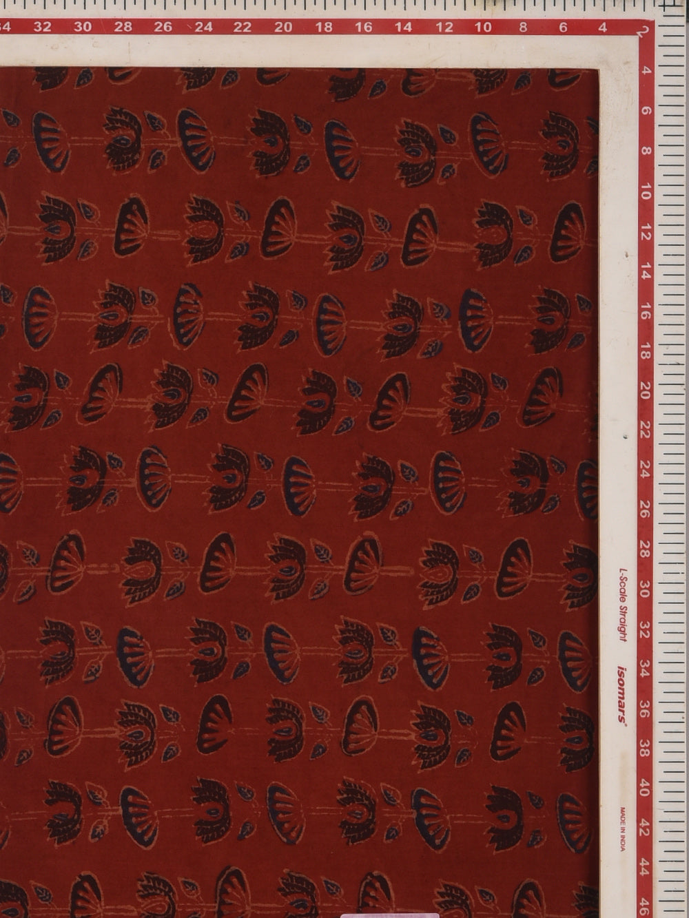 Red Lotus Jaal Ajrak Cotton Cambric Hand Printed Fabric